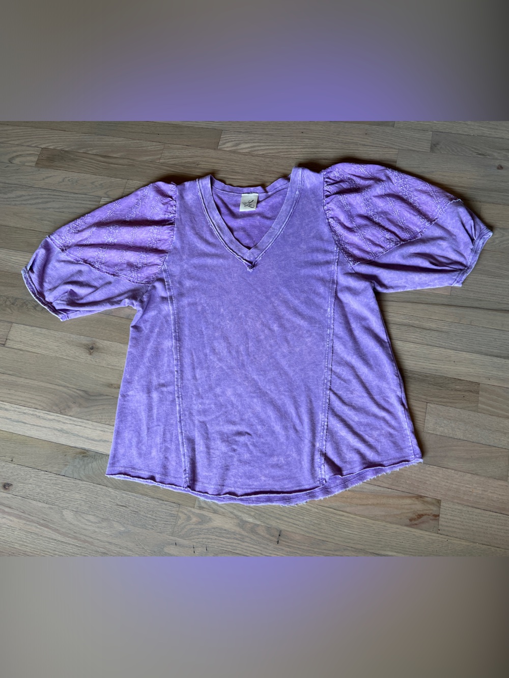 Lavender Puff Sleeve V-Neck Top